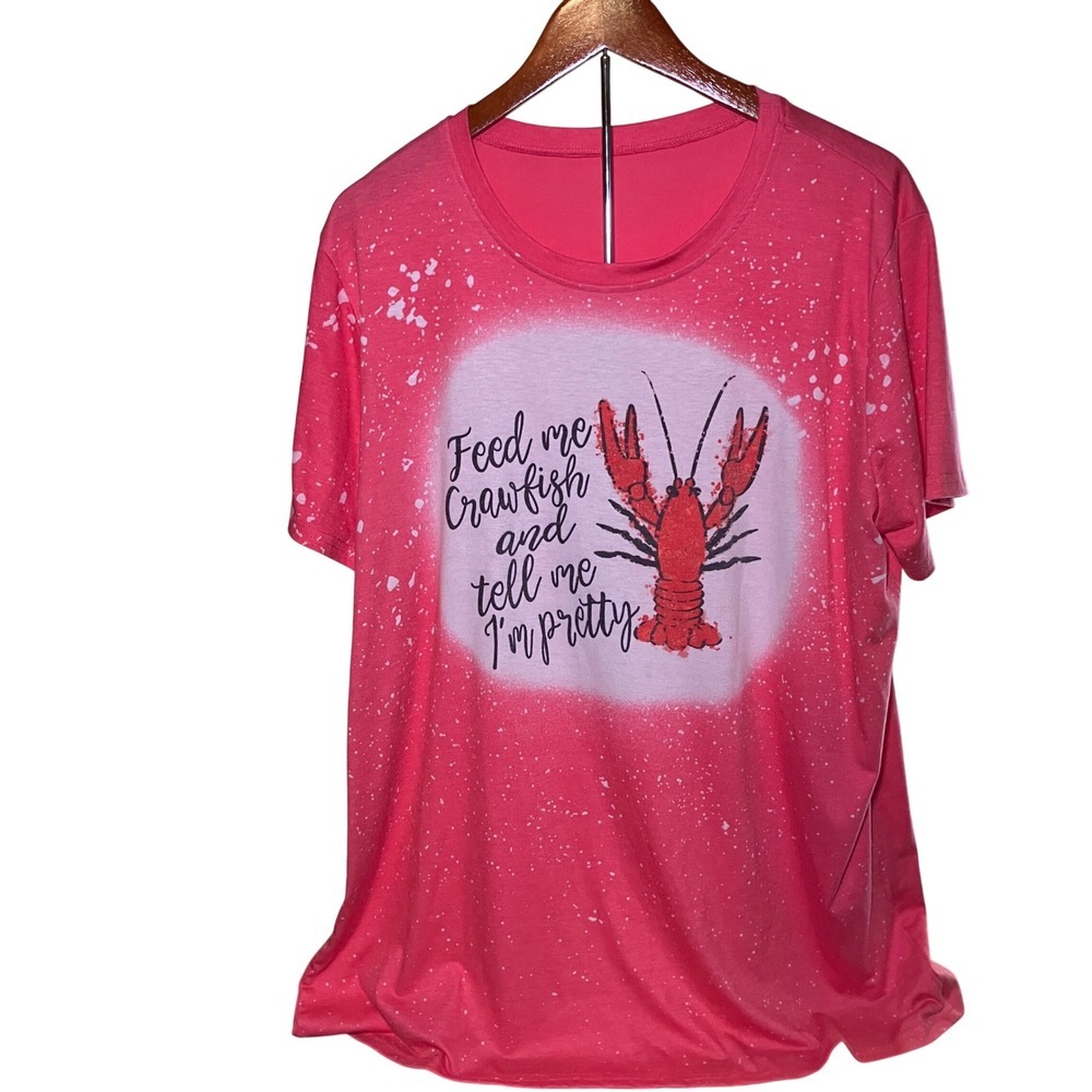Crawfish Graphic Tee Women XXL Pink Good Bleached Splatter Southern